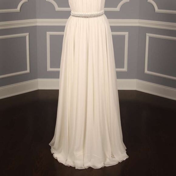 NAEEM KHAN Wedding Dress Mykonos FB049 100% Silk Chiffon Ivory Strapless Beaded - Picture 4 of 8